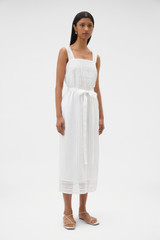 Profile view of model wearing the Oroton Lace Trim Slip Dress in White and 100% ramie fabric for Women . IP:3