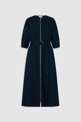 Front product shot of the Oroton Zip Through Dress in North Sea and 77% cotton and 23% linen blend fabric for Women . IP:1