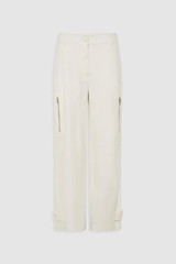 Front product shot of the Oroton Zip Detail Pant in Antique White and 100% cotton fabric for Women . IP:1