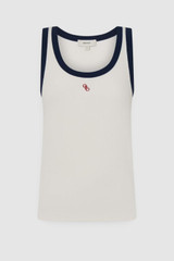 Front product shot of the Oroton Contrast Bind Tank in Antique White and 92% cotton and 8% spandex blend fabric for Women . IP:1