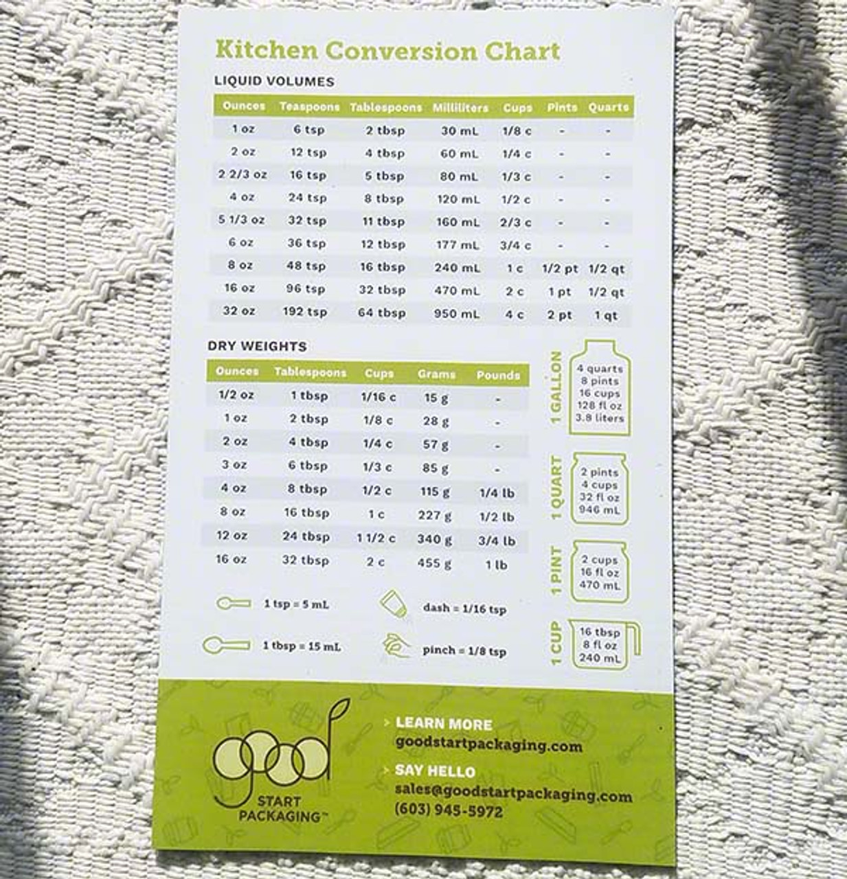 Kitchen Conversion Chart Magnet Imperial & Metric to Standard