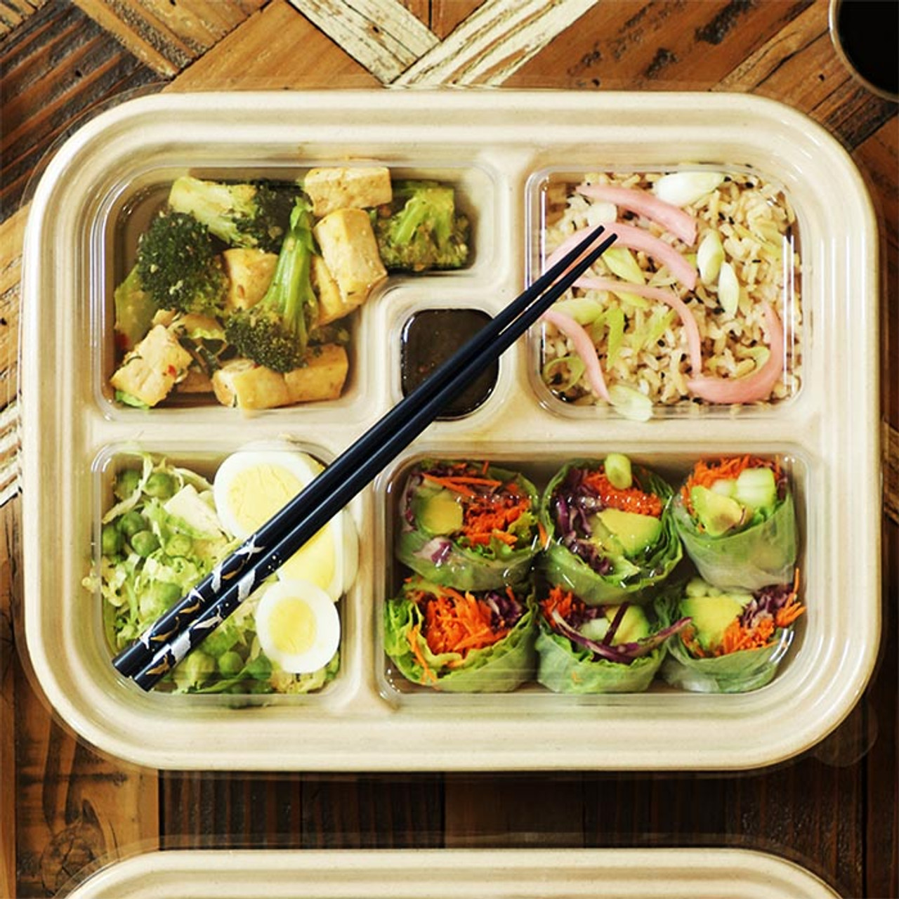 zonne Ambient Decoderen Compostable Takeout Bento Box | 5 Compartment | TR-SC-BB