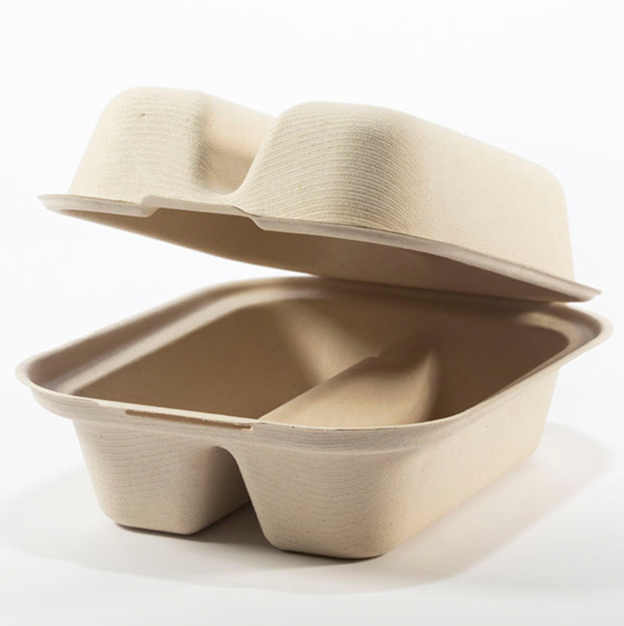 2-Compartment Taco Container Compostable Clamshell - Biodegradable Hot Dog  Container, Unbleached, Two Sectional Takeout Box