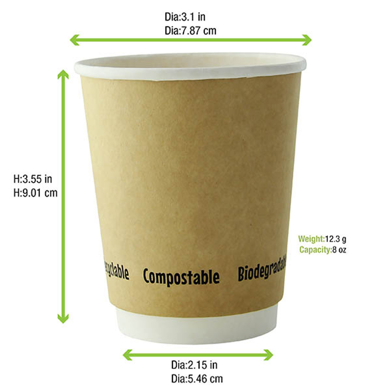 8 oz Double Wall Compostable Paper Cups | 210GCDW8K