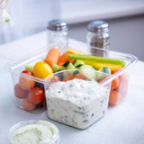 Greenware 2-Compt  On-The-Go Containers On Table with Vegetables and Dip Greenware 2-Compt  On-The-Go Containers On Table with Vegetables and Dip