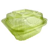 Sample of Vegware 6x6x3" compostable PLA clamshell with green tint, SKU VW-LC6GN Sample of Vegware 6x6x3" compostable PLA clamshell with green tint, SKU VW-LC6GN