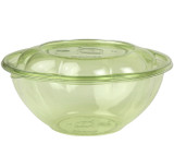 24 oz Round PLA Salad Bowls & Lids w/ Green Tint VW-SB24GN