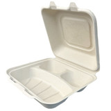8x8" 3-Compt Compostable Fiber Clamshell Containers