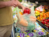 Red Pepper being placed into BioBag Shopper Bag