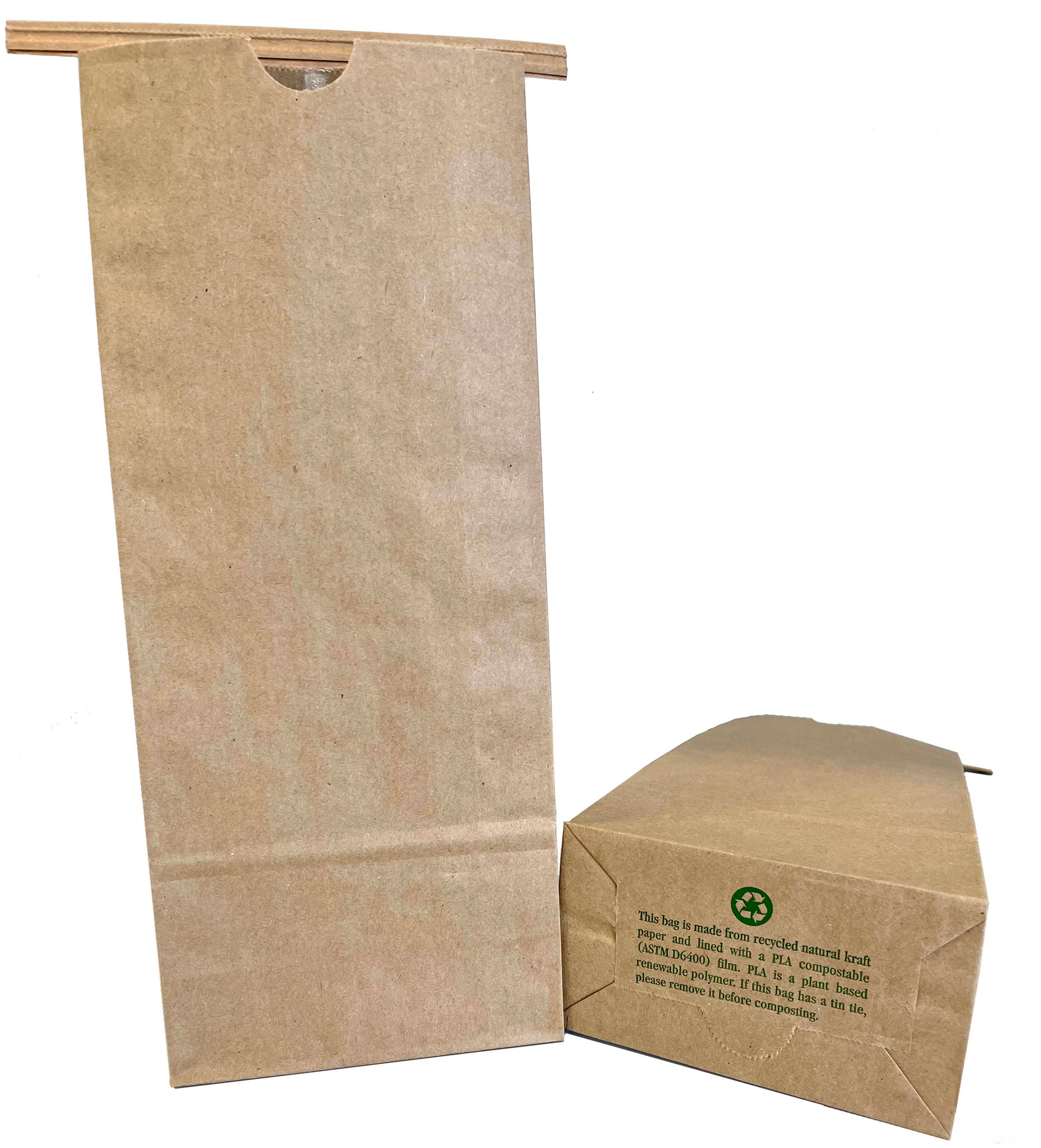 2 lb Kraft Paper Coffee Bags PLA Lined CN2PLA