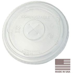 Greenware 12-24 oz Compostable PLA Clear Flat Lids w/ Straw Hole | 1,000/Case