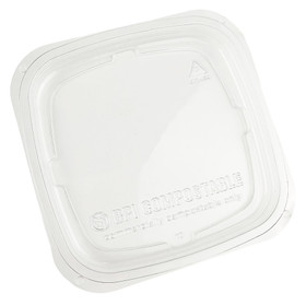 Compostable PLA Clear Lids for 8-24 oz Square Deli Containers | 675/Case Compostable PLA Clear Lids for 8-24 oz Square Deli Containers | 675/Case