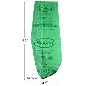 Compostable Trash Bags,64Gal,.85mil,48x60,30/BX,Green, Sold as 1 Box