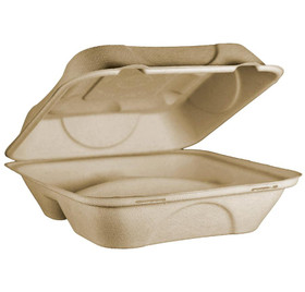 9x9x3" 3-Compt World Centric Compostable Fiber Clamshells | No PFAS | 300/Case