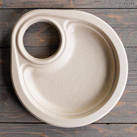 9" World Centric Compostable Fiber Party Plates w/ Cup Holder | No PFAS | 400/Case 9" World Centric Compostable Fiber Party Plates w/ Cup Holder | No PFAS | 400/Case