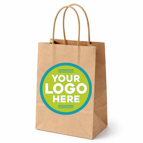 5.5 x 3.25 x 8.5" Custom Printed Kraft Recycled Paper Shopping Bags | 250/Case