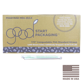 7.75" Compostable PHA Standard Straws Individually Wrapped | Loose Case | 2,000/Case  7.75" Compostable PHA Standard Straws Individually Wrapped | Loose Case | 2,000/Case