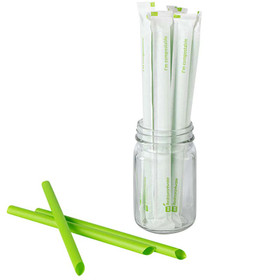 9.25" Compostable Green PLA/PBAT 11mm Boba Straws Paper Wrapped | 2,000/Case