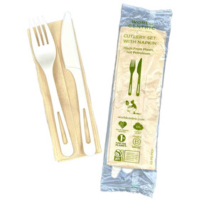 Individually Wrapped Fork, Knife & Napkin Set | tPLA | Sample Individually Wrapped Fork, Knife & Napkin Set | tPLA | Sample