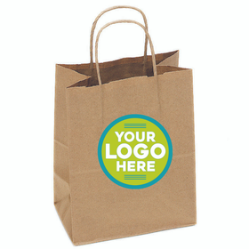 8 x 5 x 10.25" Custom Printed Kraft Recycled Paper Shopping Bags | 250/Case