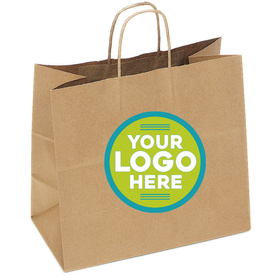 13 x 7 x 13" Custom Printed Kraft Recycled Paper Shopping Bags | 250/Case