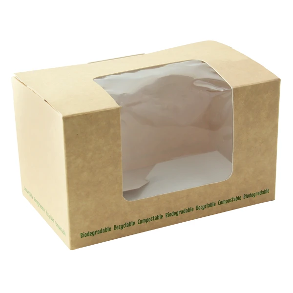 20 oz Compostable Kraft Wrap Boxes w/ PLA Windows 210BLSQ1K