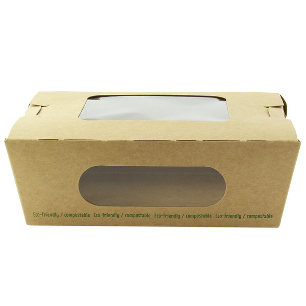 24 oz Kraft Compostable Bakery & Salad Boxes w/ 2 PLA Windows 210BOXSP753