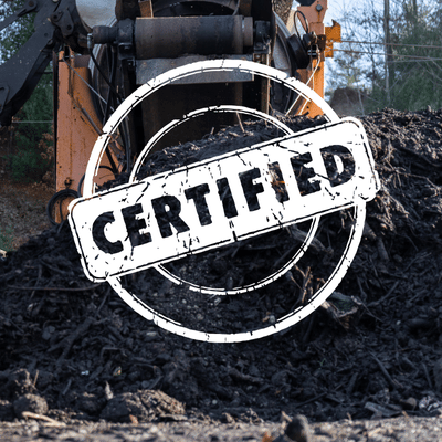 certified logo overlaid on compost heap