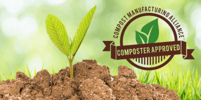 photo of compost pile with CMA certification logo