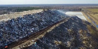 A mountainous landfill pile