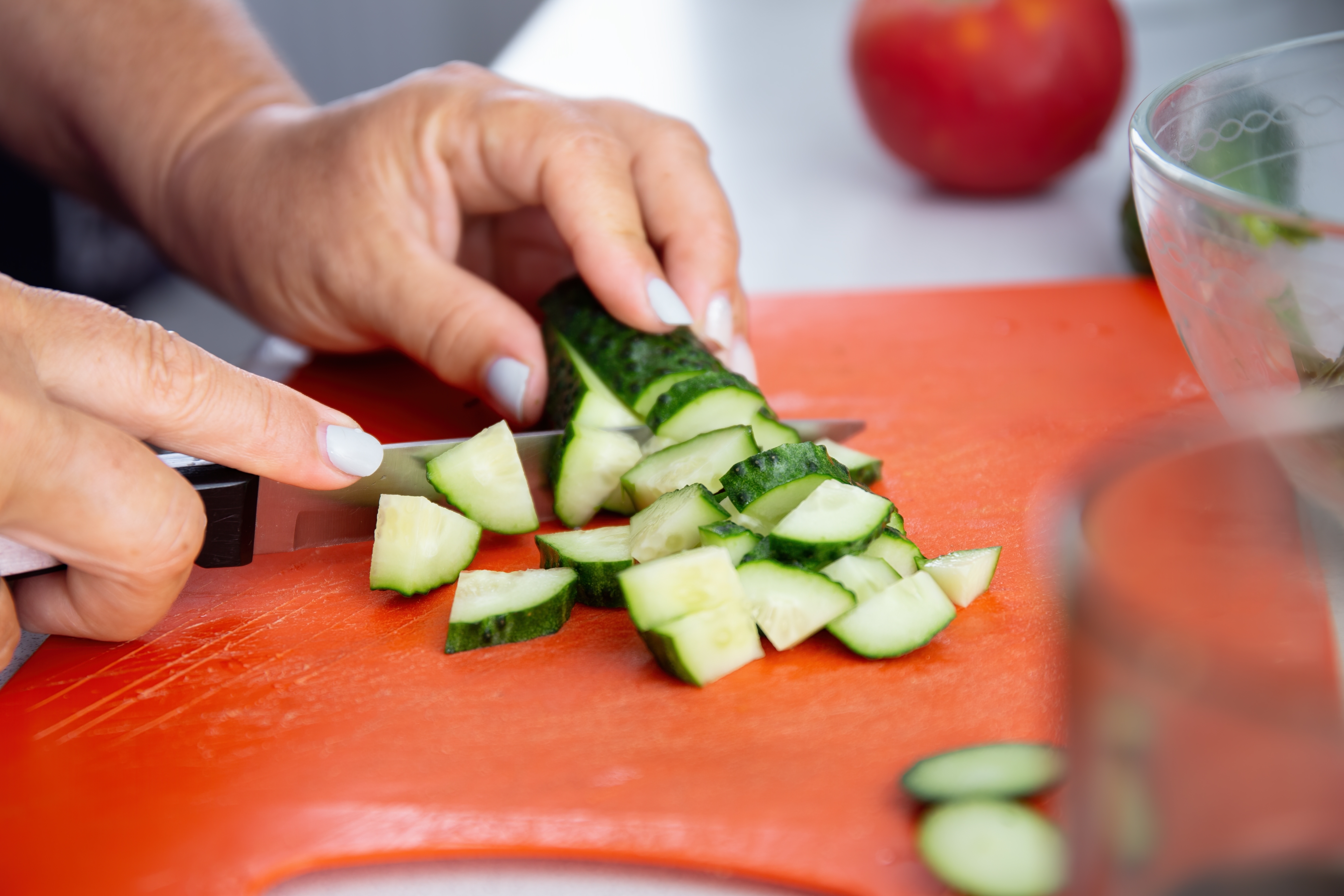 plastic cutting board with vegatables