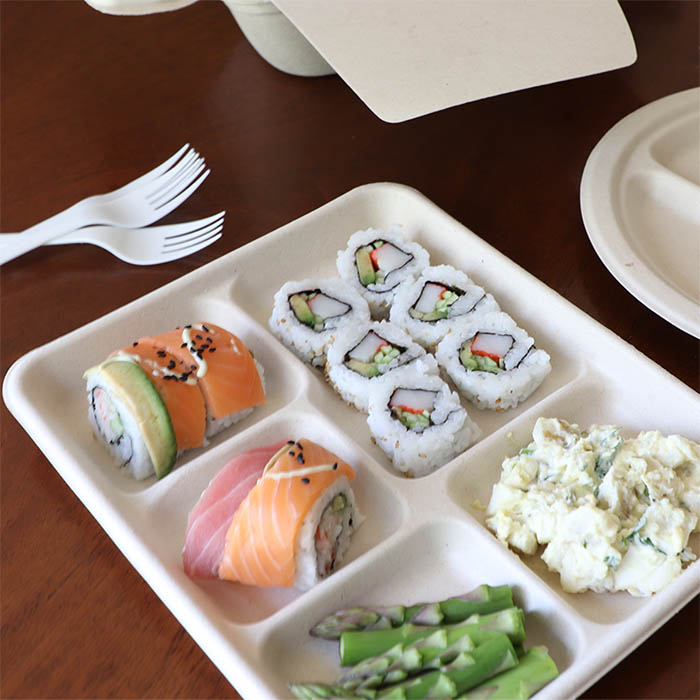 5-Compt Compostable Fiber School Lunch Trays | TR-SC-5C-LFS