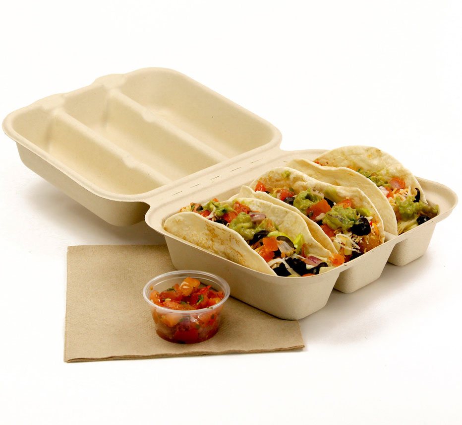 2-Compartment Taco Container Compostable Clamshell Eco-Takeout Box