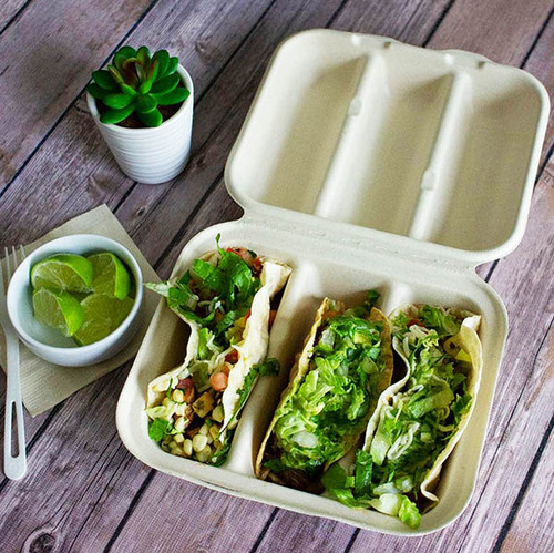 2-Compartment Taco Container Compostable Clamshell Eco-Takeout Box