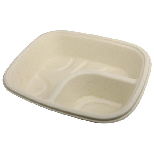 [100 Pack] 5-Compartment Sugarcane Fiber Disposable Tray - 100% Compostable  American Tray, Serving Tray, Cafeteria Tray, Biodegradable, Eco Friendly