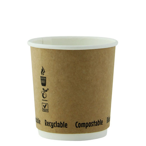 Sustain 4 oz Kraft Paper Coffee Cup - PLA Lining, Compostable, Single Wall  - 2 1/2 x 2 1/2 x 2 1/4 - 1000 count box