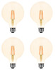 (4 bulbs) LEDVANCE Sylvania LED Vintage Filament G30 Globe Light Bulb, 60W = 6.5W, Medium Base, Dimmable, Amber Glow 