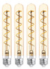 (case of 4) GE 36725 Vintage Style LED Light Bulb, 60 watt equivalent, amber finish, T9 shape, Edison Style, Dimmable, Meandering Spiral filament
