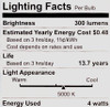 (4 bulbs) GE 32275 LED Daylight A15, 40 watt equivalent, 300 lumens, 5000K Daylight A15 Ceiling Fan/Appliance frosted finish medium base Dimmable LED Light Bulb