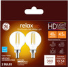 GE 42290 relax LED Soft White, Dimmable G16.5 Globe Light Bulb, 40 watt replacement using only 4.5 watts, 360 lumens, candelabra base (2-Pack)