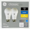 (2 bulbs) GE classic LED A19 Daylight Bulbs, 15 watts, 1600 Lumens  , HD Light, Exceptional color contrast and brightness, 100 watt equivalent, LED light bulb