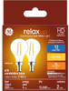 (2 bulbs) GE Relax HD Soft White 4 watt LED Clear Ceiling Fan Candelabra Base A15 Light Bulbs, 40 watt replacement, Dimmable