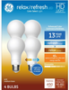 (4 bulbs) GE Relax/Refresh LED A19 color select light bulb, choose either soft white relax or cool white refresh, toggle switch on bulb, HD Light, 450 lumens, dimmable, medium base 