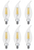 (6 bulbs) GE refresh LED Energetic Daylight LED CAC Lightbulb, candelabra base, 60 watt equivalent, Dimmable, clear finish, HD Light, LED Decorative, bent tip chandelier light bulb, 500 lumens