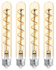 (case of 4) GE Lighting Vintage Style LED Tube Light Bulb, 5 Watts (60 Watt Equivalent) Warm Candle Light, Amber Glass, Medium Base, Dimmable, spiral filament 