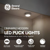 GE 4 Watt Dimmable Modern Easy Linking Corded Electric ‎Ceiling Mount Plastic 5,0000 Hour 3.1 Inch Diameter LED Puck Lights, Set of 5, Silver