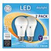 (2 bulbs) GE LED A19, 15 watt, 1600 lumens, Dimmable, Daylight 5000K, Medium Base, 