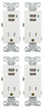 (case of 4) Eaton Wiring Devices TR7740W-BOX 15 Amp 125 VAC 2-Pole 3-Wire NEMA 5-15R White Combination USB Charger with Receptacle