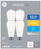 GE Classic Soft White LED Bulbs, ST19 Edison, 60W Equivalent using only 5 watts, 500 lumen, Dimmable, beautiful 2700K (4 Pack), GE