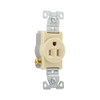 (case of 10) Eaton 817V Commercial Grade single receptacle, #14-10 AWG, 15A, Commercial, Flush, 125V, Side wire, Ivory, Brass, Nylon, 5-15R, Single, Screw, PVC,  ED Box